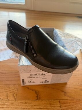 Josef Seibel Caren 31 Black Leather Comfort Slip-On Shoes Size 38 NEW